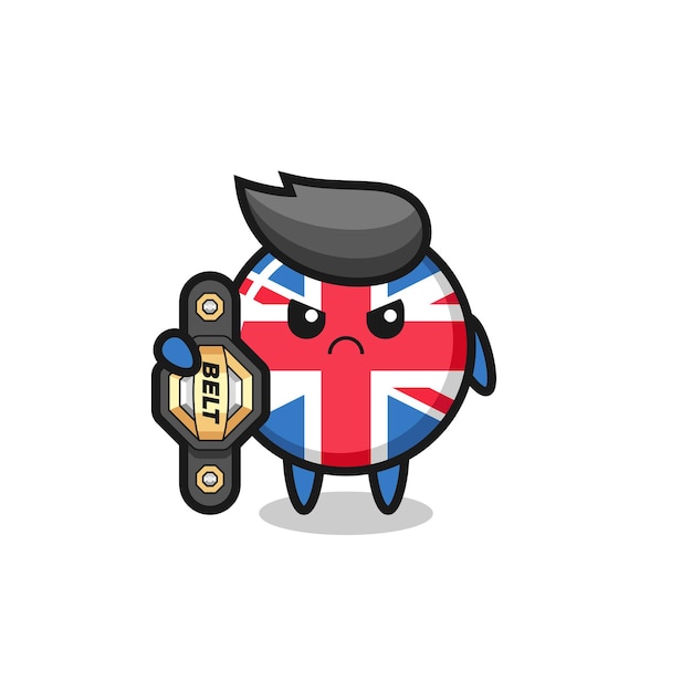 ベクトル チャンピオンベルト付きmmaファイターとしてのイギリス国旗バッジマスコットキャラクター