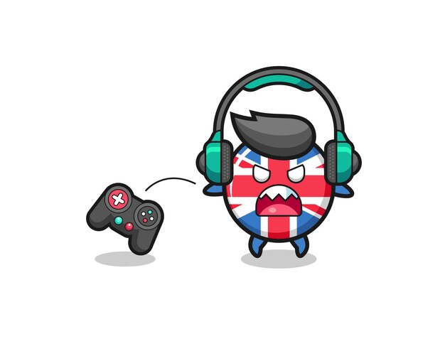 United kingdom flag gamer mascot is angry , cute design