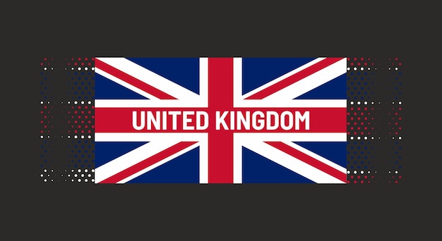 Vector united kingdom flag illustration with words united kingdom on black background dotted backdrop