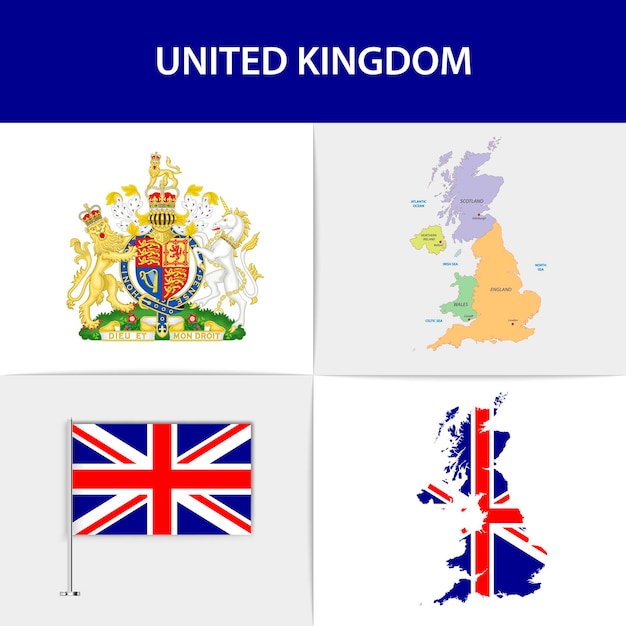 United kingdom flag map and coat of arms