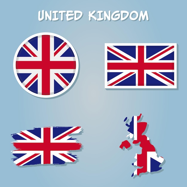 Vector united kingdom map and flag in blue background