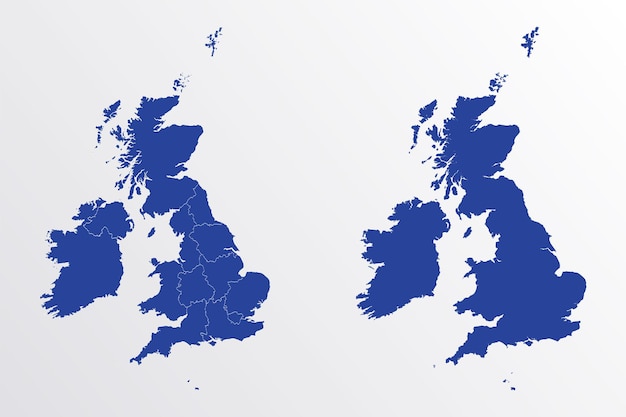 イギリス地図ベクトル図白い背景の青い色