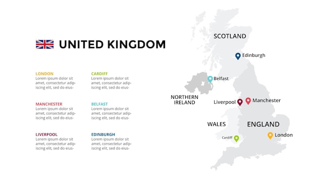 영국 벡터 지도 Infographic 템플릿 슬라이드 프레젠테이션 유럽 국가