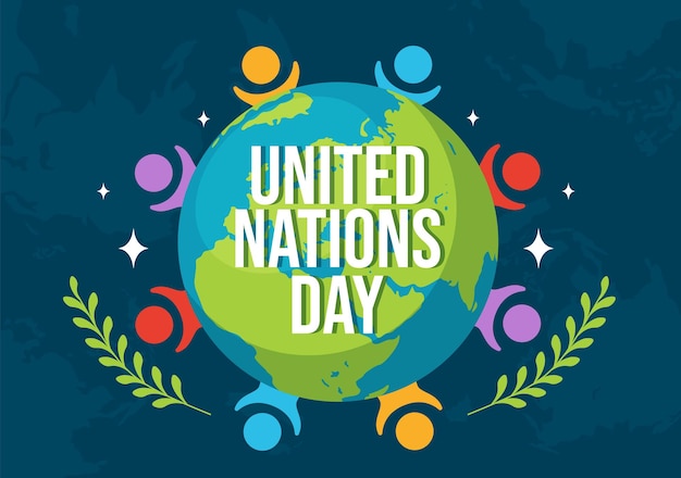 유엔의 날 축하 터 일러스트레이션 사람 공공 서비스와 지구 배경