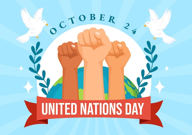 Vector united nations day celebration vector illustration with people public service and earth background