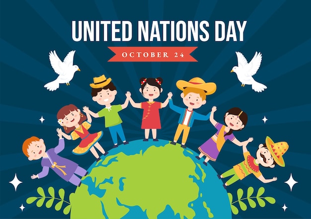 United Nations Day Celebration Vector Illustration with People Public Service and Earth Background