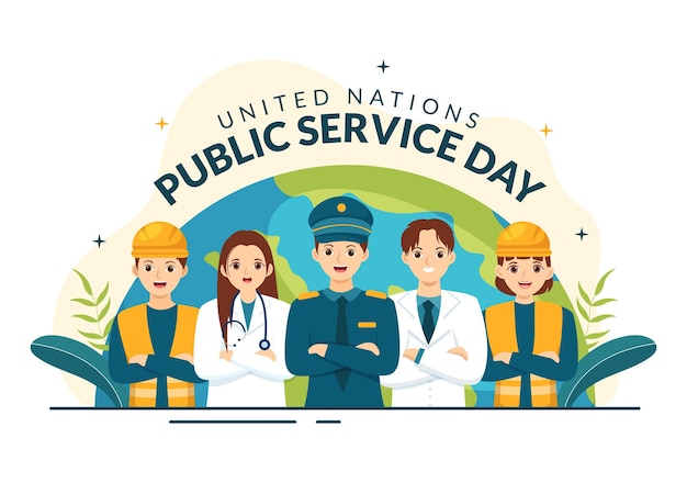 United Nations Public Service Day Vector Illustration with Publics Services to the Community