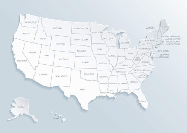 Mappa di stati uniti d'america con nomi di città.