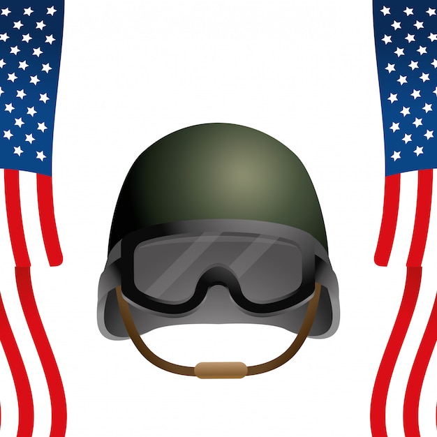 Vector united state flag with military helmet