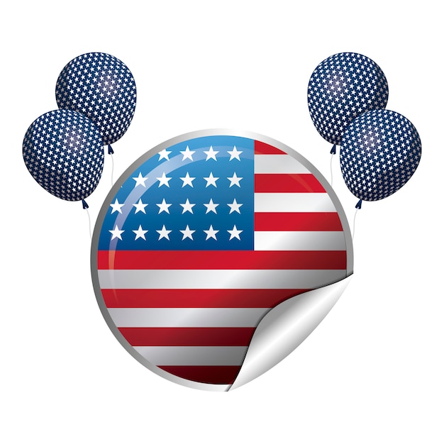 Вектор Единый штат американского флага в форме круга с воздушными шарами гелия