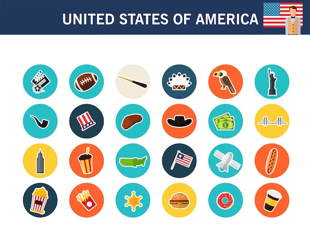 United states of america concept flat icons