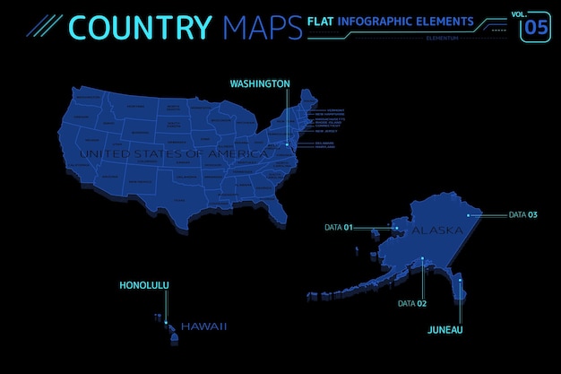 Vettore stati uniti d'america hawaii e alaska mappe vettoriali