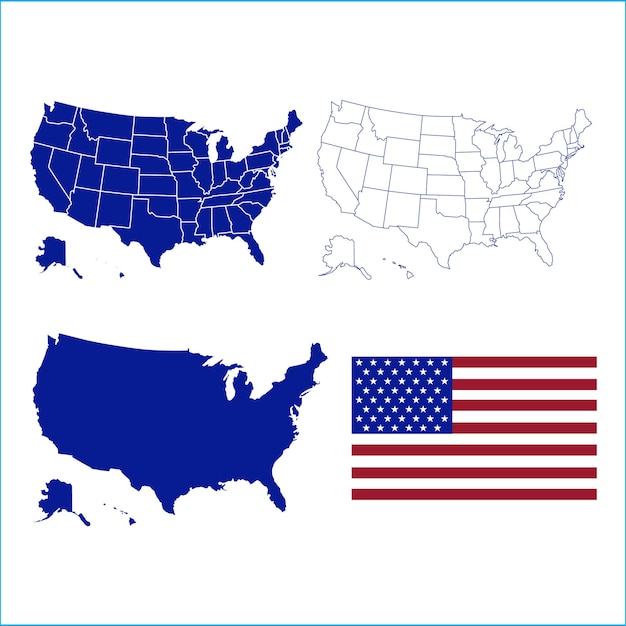 Vector united states of america map, flag vector illustration