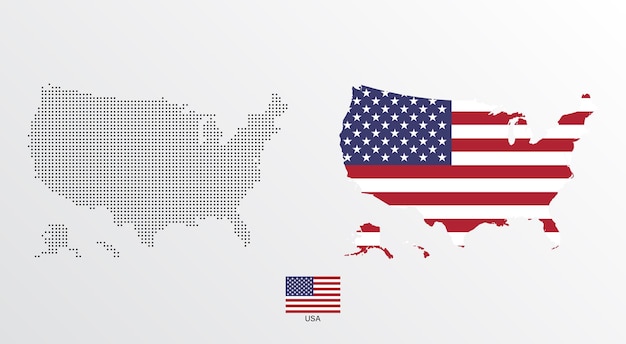 Vector united states of america map political usa map and flag on white background