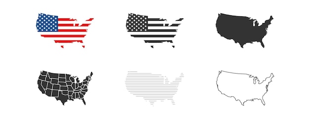 United States of America map set USA country contour isolated icon in flat style Vector