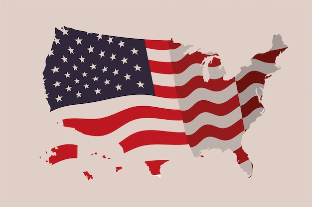 Vector united states of america map with flag