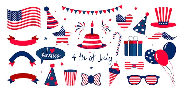 United states of America national symbols for independence day 4th of July clipart Vector illus