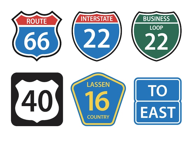 United States of America road signs, route symbol vector