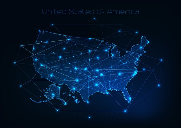 United states of america usa map outline with stars and lines abstract framework.