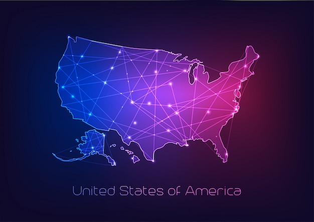 Stati uniti d'america usa mappa muta con stelle e linee quadro astratto.