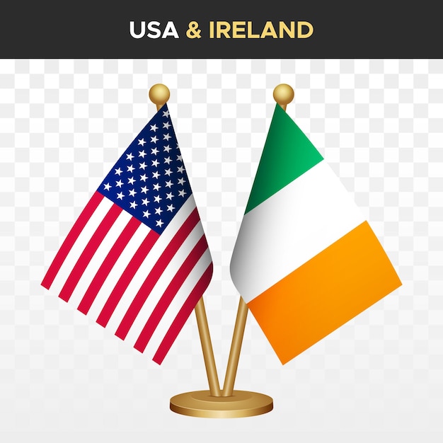 United States of America USA vs Ireland flags 3d desk flags isolated on white