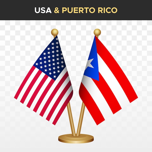 United states of america usa vs puerto rico flags 3d desk flags isolated on white