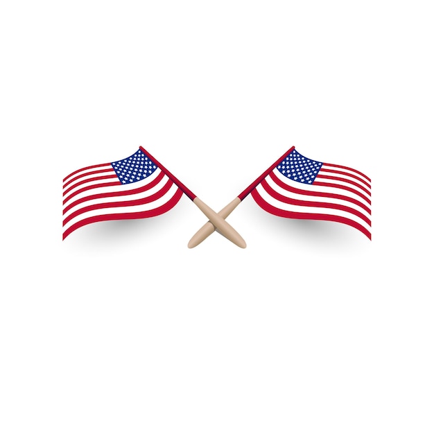 United states of america windy waving flag crossed template with shadow 3d vector illustration eps10 on white background usa independence day logo national symbol