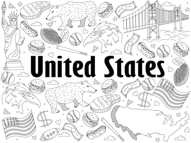 United States coloring book vector illustration