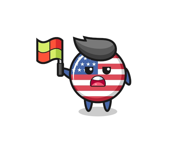 United states flag badge character as line judge putting the flag up , cute style design for t shirt, sticker, logo element