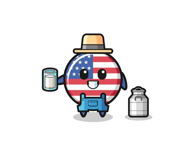 United states flag cartoon as the dairy farmer , cute design