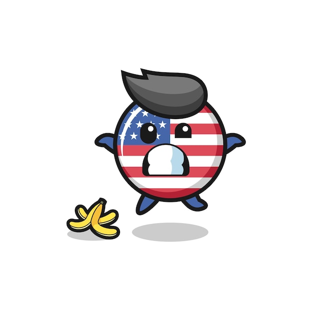 United states flag cartoon is slip on a banana peel , cute design