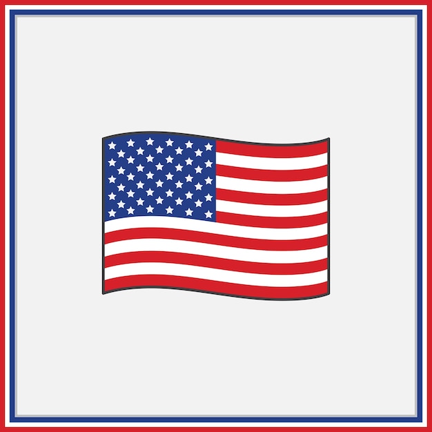 United States Flag Cartoon Vector Illustration Flag of United States Flat Icon Outline National United States Flag