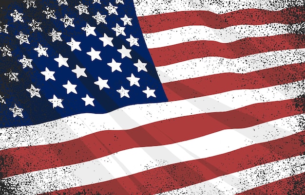 Vector united states flag fluttering with grunge texture