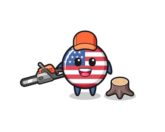 United states flag lumberjack character holding a chainsaw , cute design