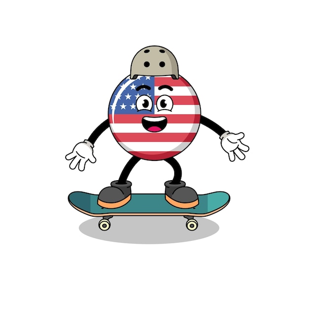 Vector united states flag mascot playing a skateboard