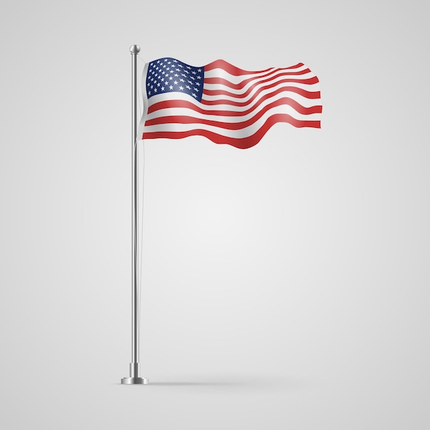 Vector united states flag waving on flagpole american flag on gray background