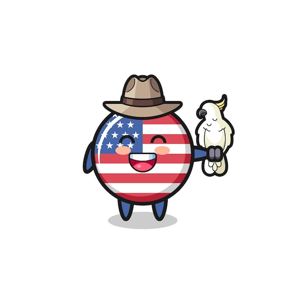 オウム、かわいいデザインで米国旗の動物園のマスコット