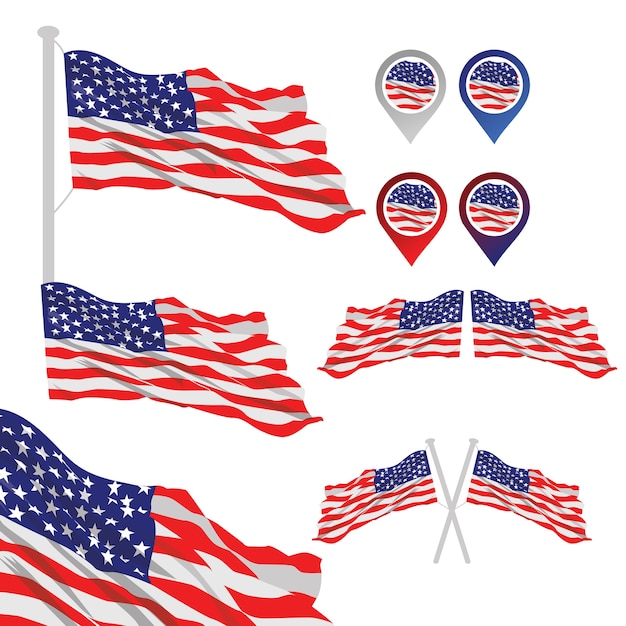 United states flags set