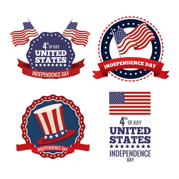 Vector united states independence day labels collection