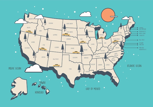 Vector united states landmark map vector