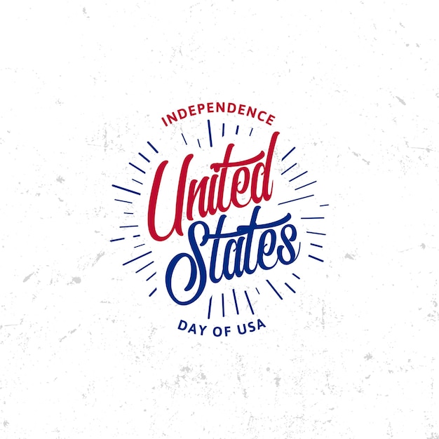 Logo vettoriale degli stati uniti del nord america stile vintage semplice icona della festa nazionale del giorno dell'indipendenza colori blu e rosso bandiera ventosa degli stati uniti lettere in stile retrò