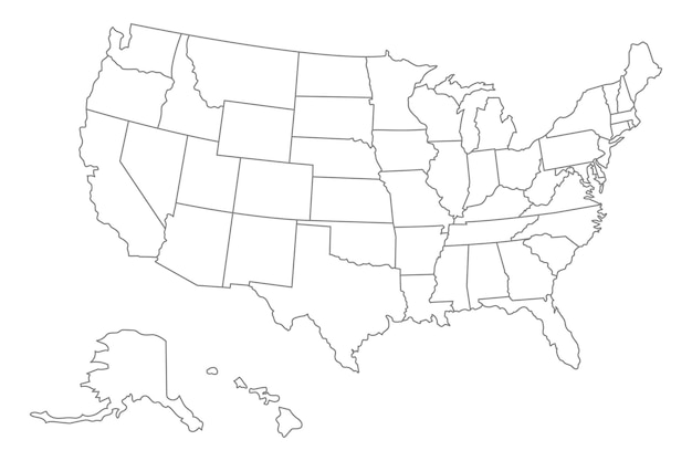 Вектор Карта соединенных штатов америки карта сша с разделенными штатами карта сша
