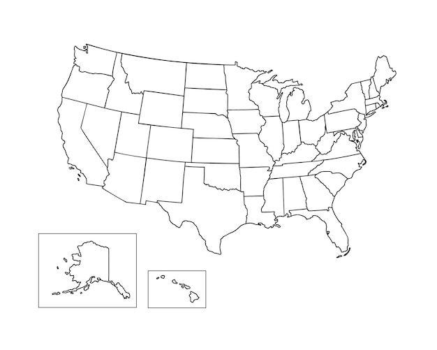 Вектор Политическая карта соединенных штатов америки простой план пустой шаблон для образовательных целей