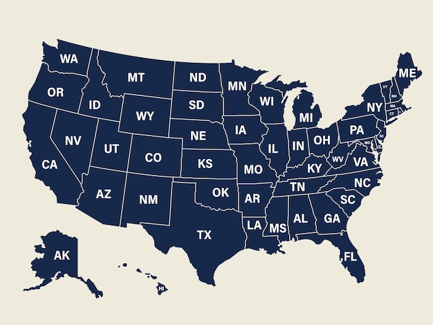 ベクトル アメリカ合衆国のベクトル マップ アメリカ地図各州の短い名前の政治と選挙の概念