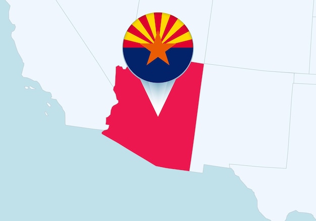 United States with selected Arizona map and Arizona flag icon