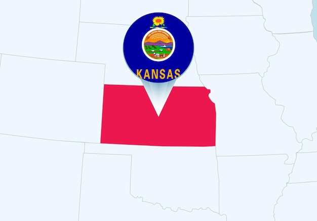 United States with selected Kansas map and Kansas flag icon