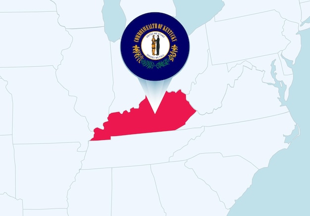 United States with selected Kentucky map and Kentucky flag icon