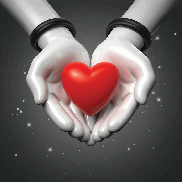 Unity in Love Monochrome Hands Embracing Red Heart Illustration