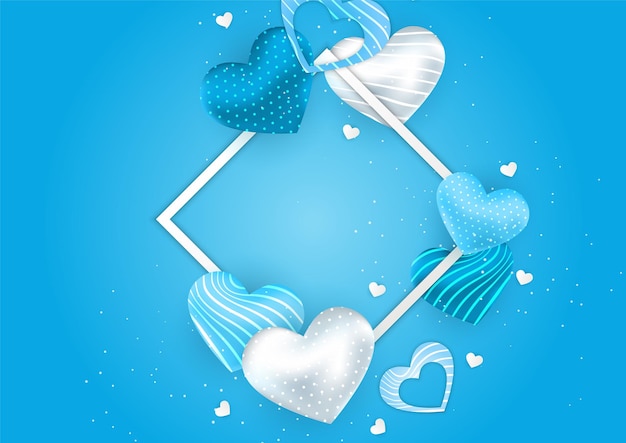 Universal blue love valentine's banner background with hearts. Design for special days, women's day, valentine's day, birthday, mother's day, father's day, Christmas, wedding, and event celebrations.