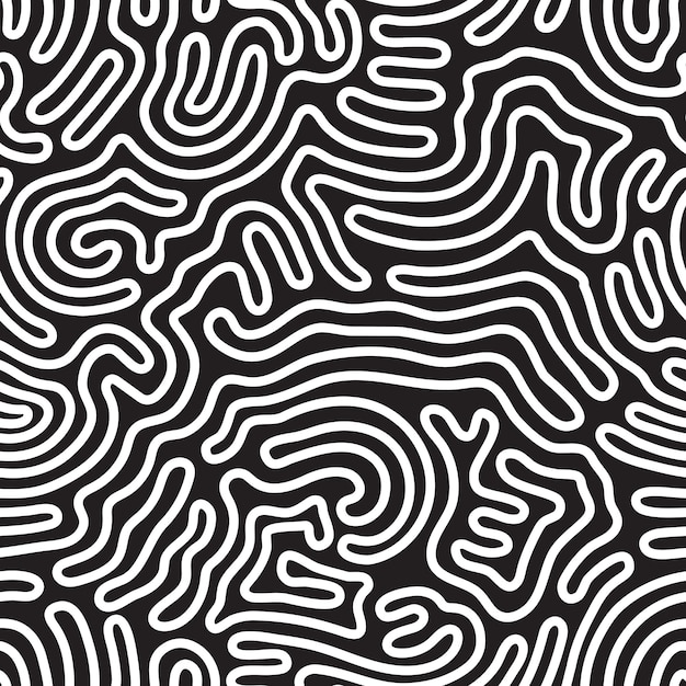 universal geometric striped seamless pattern repeating abstract chaotic wavy lines curl scroll gradation in black and white modern design